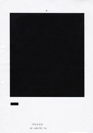 Großes schwarzes Rechteck, das fast die gesamte A4-Seite ausfüllt. Darunter ein kleines schwarzes Rechteck. Darunter steht: „IFG § UIG AZ 440478 / 34“