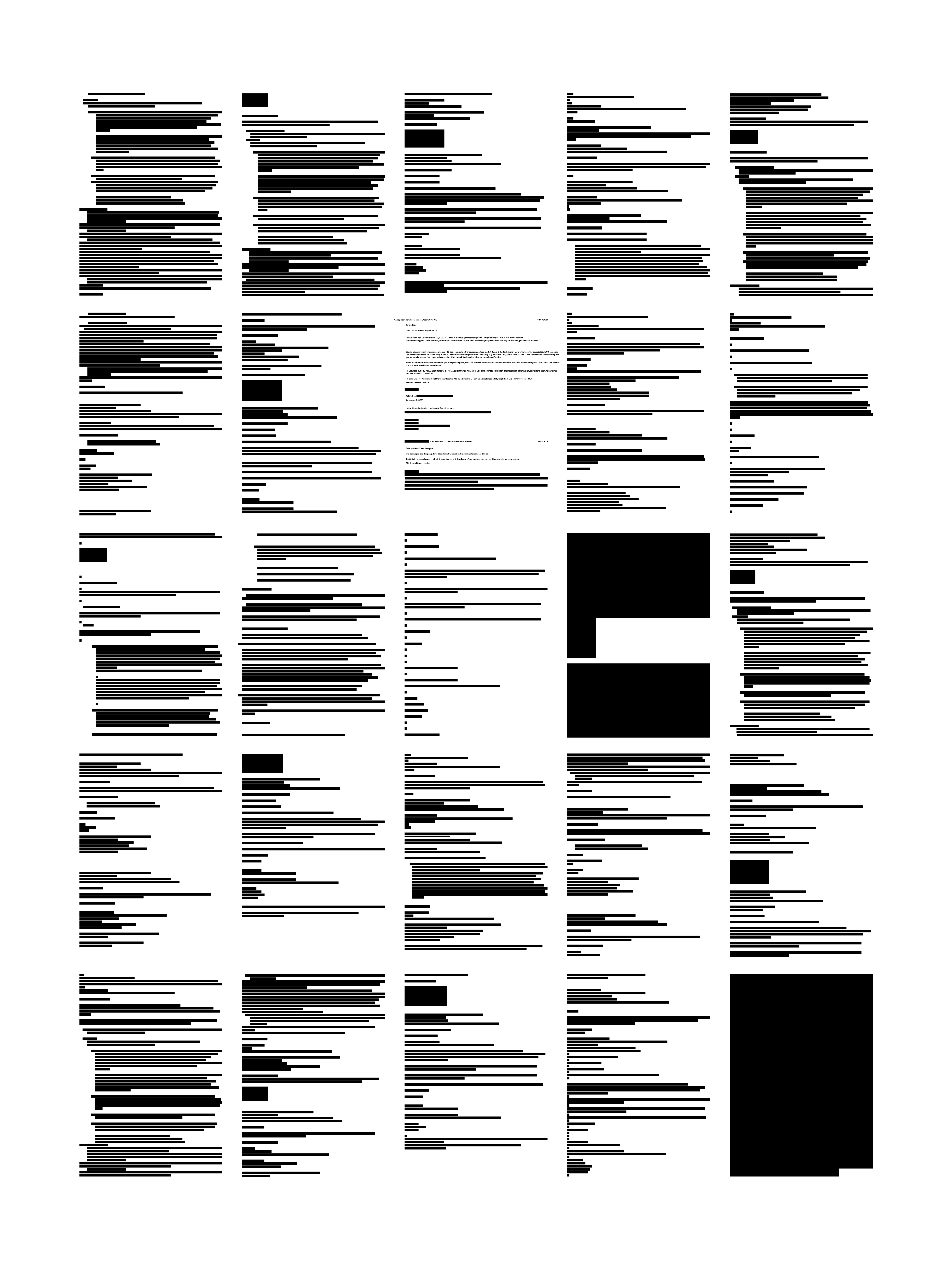 Eine viele Seiten umfassende Akte, die fast komplett geschwärzt ist. Nur die Anfrage von FragDenStaat zur Akte selbst ist ungeschwärzt.