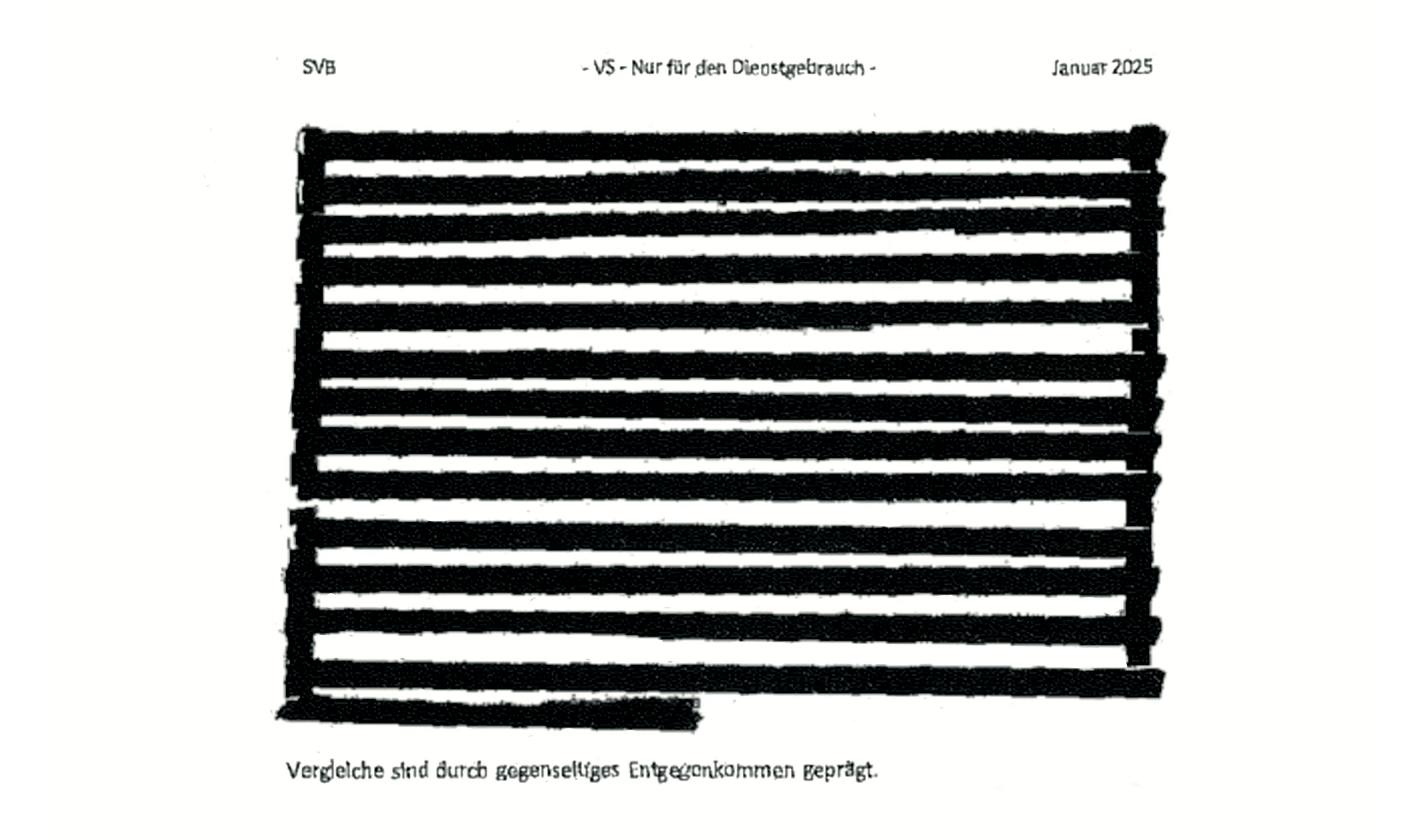 „[Langer, komplett geschwärzter Absatz] Vergleiche sind durch gegenseitiges Entgegenkommen geprägt“